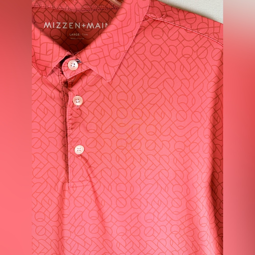 Mizzen+Main Mens Large Trim Golf Polo Shirt Coral Pink Performance - Picture 3 of 9